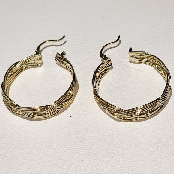 Gold Plated Hoop Earrings Woven Twisted Hoop Earrings 1.2in Diameter - Picture 5 of 12